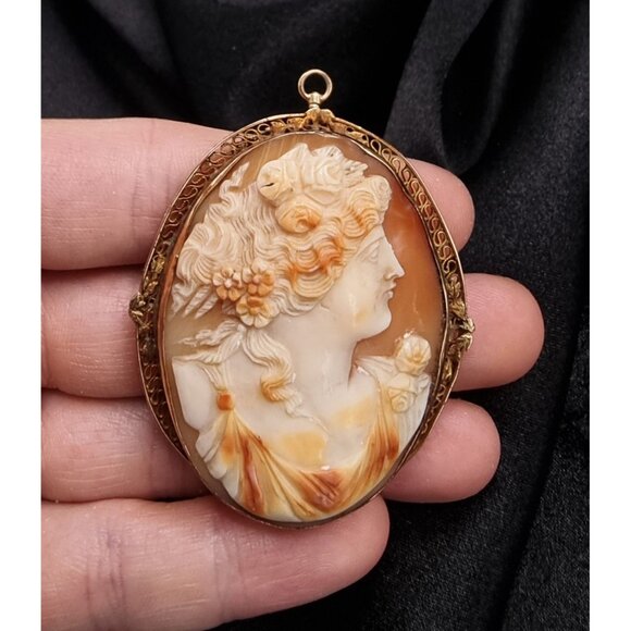 Antique Victorian 10K Solid Gold Large Cameo Pendant Late XIX Century - Picture 4 of 5